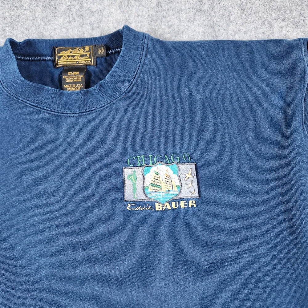 Vintage Eddie Bauer Sweatshirt Mens Medium Baggy 90s Blue Chicago Long Sleeve - Picture 2 of 11